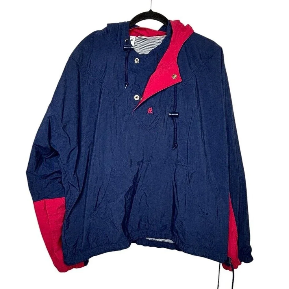 Vintage 90s Riddell Jacket High Vented Colorblock 1/4 Zip Spellout Size XL Blue